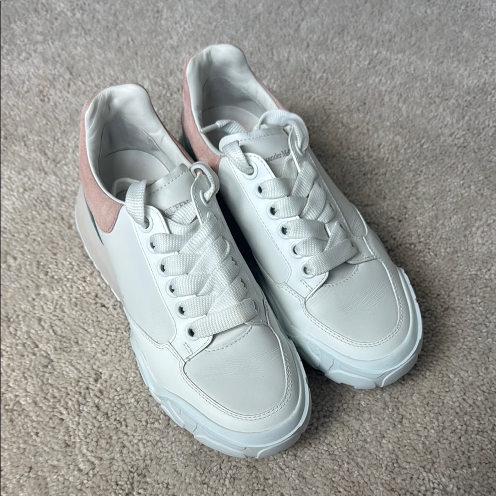 Alexander McQueen White and Pink Sneakers Minimalist Design